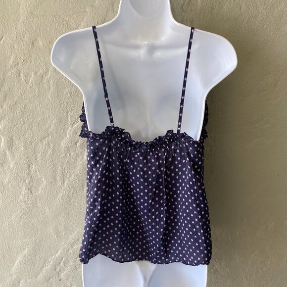 REBECCA TAYLOR NAVY & PINK DOTTED SILK CAMISOLE TOP SMALL - Picture 4 of 4